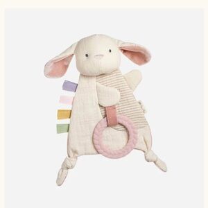 Plush rabbit cream pink crinkle  Baby Toy with Teething Ring lovey 💕